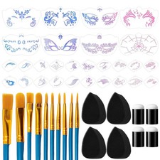 46 PCS Face Paint Stencil Kit - 28 Reusable Halloween Makeup Multicolor