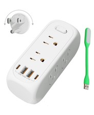 USB Outlet Extender Surge Protector - with Rotating Plug, 6 AC Multi white