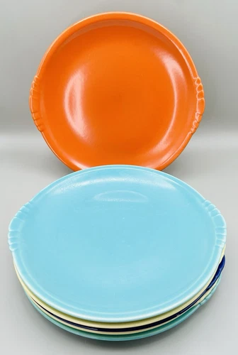 1930’s Paden City “Caliente” Dishware Lot 6 Dinner Plates Art Deco Colorful 