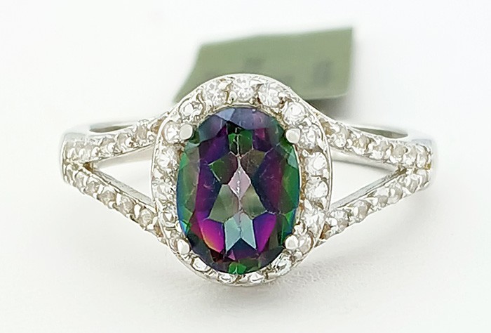 MYSTIC TOPAZ  1.48 Cts & WHITE SAPPHIRES RING  .925 SILVER - New With Tag