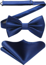 Bow Ties for Men Solid Color Pre-Tie Bow Tie and Pocket Square Set Classic Forma