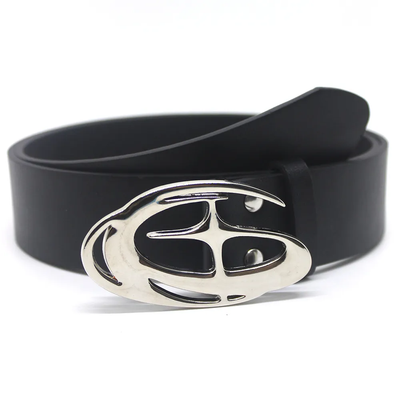 Y2K Black Leather Slide Belt Sculptural Silver Buckle Size Small Y2K Black Leather Belt Silver Abstract Buckle Vintage  main image 2