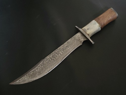 15" MASSANFERTIGUNG HANDGEFERTIGTES DAMASTSTAHL BOWIE MESSER HOLZ & KNOCHEN GRIFF MIT SCHEIDE 6671