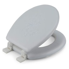 Embroidered Padded Soft Round Toilet Seat With Easy Clean Change Hinge