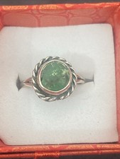 Vtg Rare Green Turquoise Rope Border Sterling Silver Ring Size 7 Navajo EUC