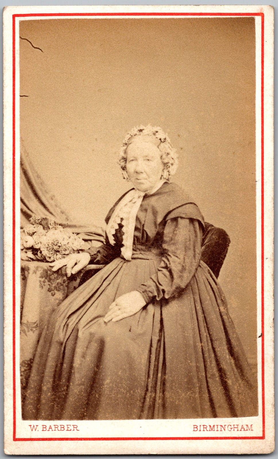 Antique CDV Circa 1860s W. Barber Old Lady in Dress Birmingham UK
