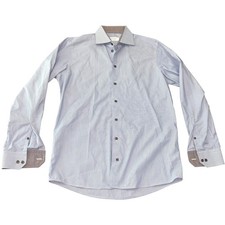 Eton Contemporary Fit Blue White Striped Dress Shirt Contrast Cuff Mens 15.5 39