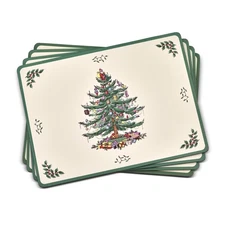 Spode Christmas Tree Set of 4 Placemats– (15.7" x 11.7") Cork-Backed Boards w...