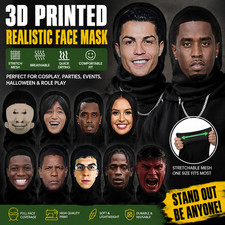 2026 3D Printed Realistic Face Mask Stretch Mesh Full Face Cosplay Hip Hop Mask