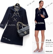 CHANEL 21PS 2021 Navy Chain Link Accent Cotton Summer Dress 34 US2