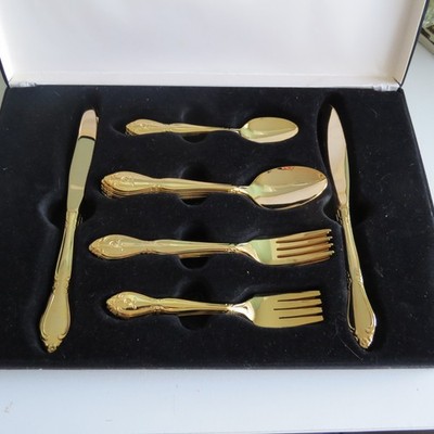 Vintage Customcraft Gold Tone Stainless Flatware Service For 8 40 Pc Initial E