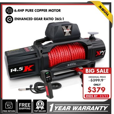 X-BULL 14500LBS Electric Winch 12V Synthetic Rope Towing Truck Trailer Car