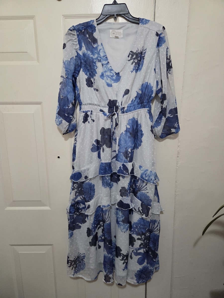 Women's Beautiful Floral Blue & White Destination 365 Dress Size XSP View 2