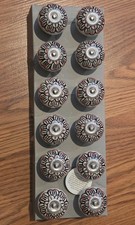 12-Pack Round Ceramic Cabinet Knobs White Black Red Floral, Polished Silver draw
