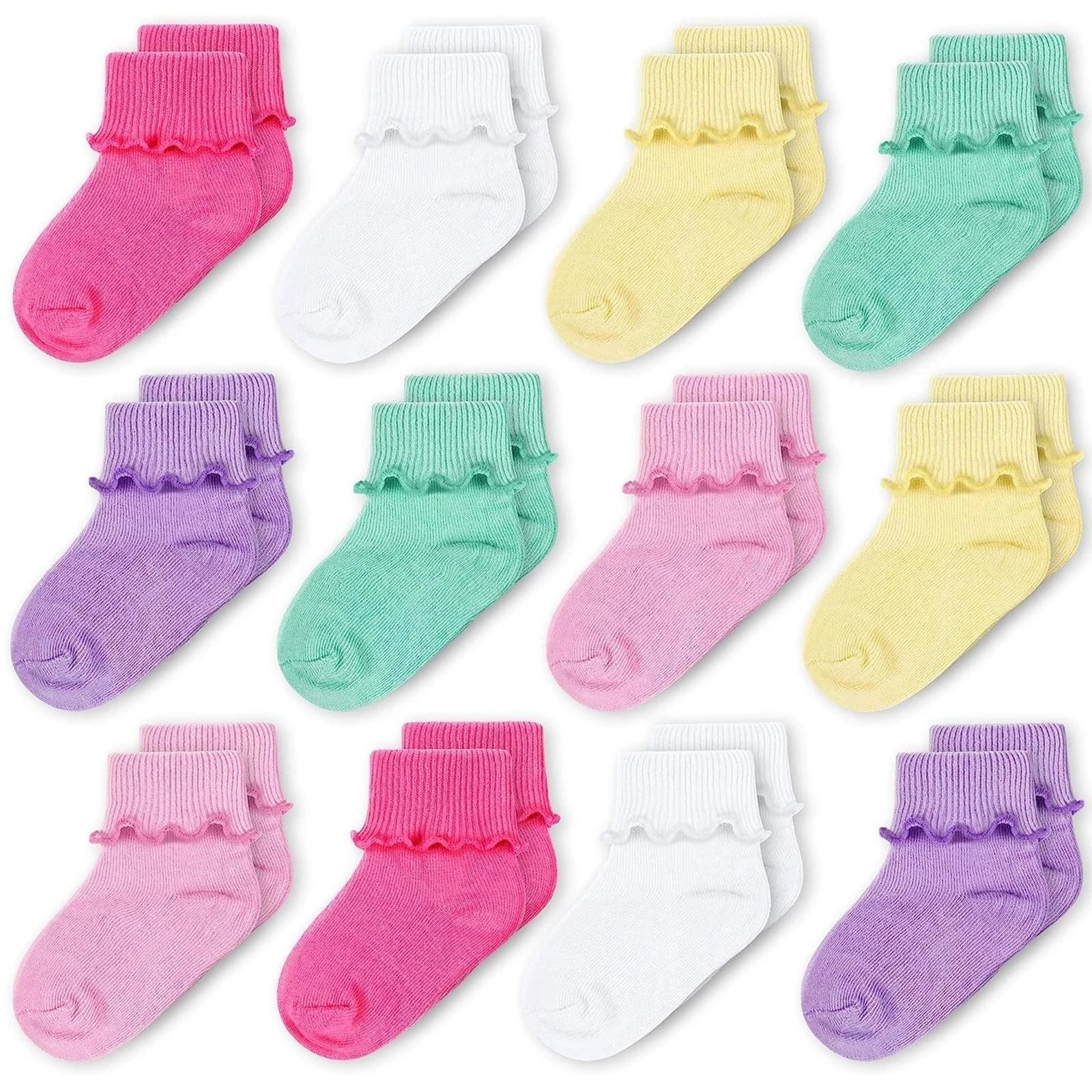 CozyWay Toddler Ruffle Socks - Soft Breathable 9-24 Months, Pink Yellow Green
Opens in a new window