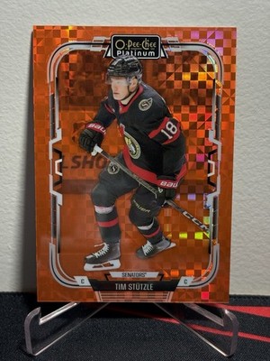 2025-26 O-Pee-Chee PLATINUM TIM STUTZLE #150 ORANGE CHECKERS JERSEY # 18/25 1/1