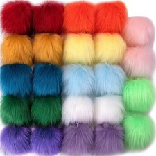 24 Pieces Faux Fur Pom Balls DIY Fox Fluffy with Elastic Loop for Hats Scarves