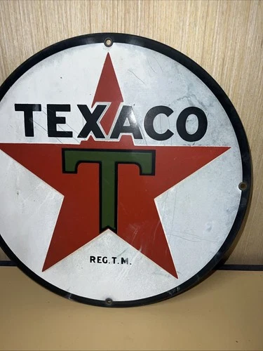 Vintage Ande Rooney TEXACO Porcelain Enamel Steel Sign 1980s Display Excellent