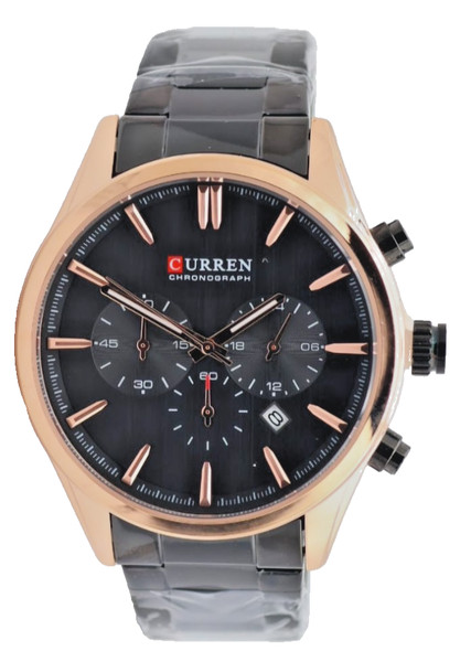 Herren Chronograph Armband Uhr 50Mm Edelstahl Datum Stoppuhr Quarz Schwarz Rosé-image