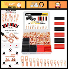 260pcs Copper Wire Lugs Connectors Kit AWG 12-2, Battery Cable Ends  Heat Shrin