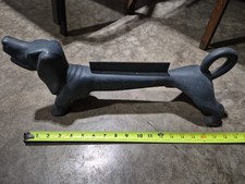 19" Antique Cast Iron Weiner Dog Dachshund Boot Scraper - Original Blue W/Patina
