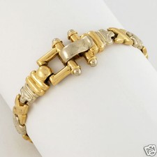 Lovely Modern Fancy 14K Solid Kisses  Hugs Motif 2-Tone Gold Bracelet 7 1/2" L