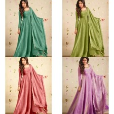 Beautiful Women's Silk Blend Solid Party Wedding Gown Pant Dupatta Wedding Dress