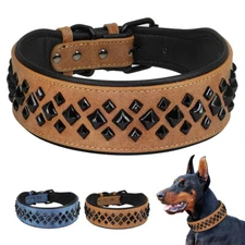 Wide Rivets Studded PU Leather Dog Collar/Leash Adjustable Heavy Duty Rottweiler