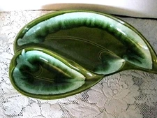Santa Anita Ware Calif USA Divided Dish R-17 Mid Century Pottery Botanical Green