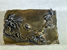 Vintage Hippie Mod Abstract Art Brass Signed Sherrie Boho Deco Belt Buckle 1978