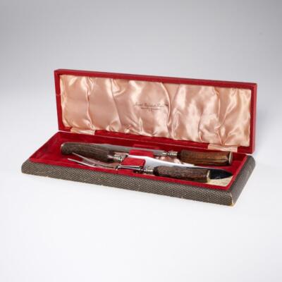 Joseph Rodgers Sheffield England Antler Carving Knife Fork Steel