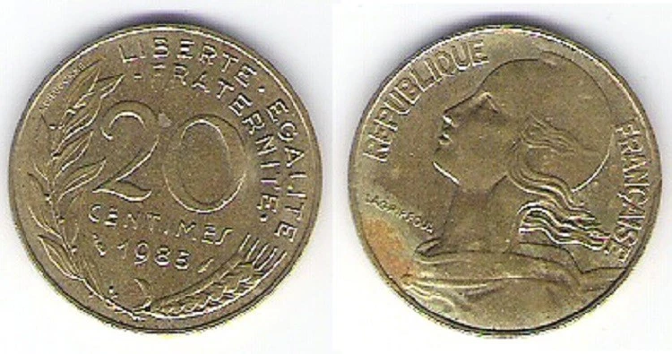 Pièce de monnaie de "France" 20 centimes de franc (1985) - Photo 1/1
