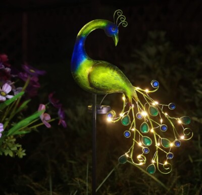 Herefun Solarlampen Für Außen Garten Pfau Garden Solar Pfahl Metall Pfau 