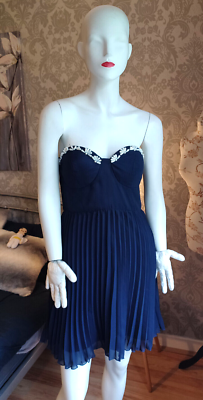 RARE LONDON Navy Bandeau Pleated Mini Dress With Pearl Like Detail [12 P]