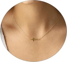 Dainty Cross Pendant Necklaces for Women 14K Gold Plated Cute Faith Cross Neckla
