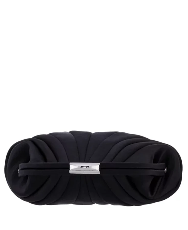 Bolso para mujer Nina acolchado Art Deco con marco plisado satinado negro plateado Foto 4 de 4