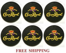 CROWN ROYAL BLACK CANADIAN WHISKY BAR TOP SPILL MAT 6 RUBBER COASTERS NEW