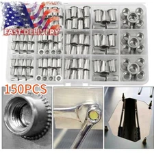 150Pcs RIVET NUT Flat Head Threaded Insert Aluminum Rivet Nutsert Set Kit