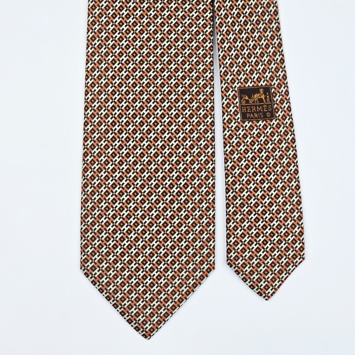 HERMES TIE 659056 T Figure H Geometric in Orange Woven Silk