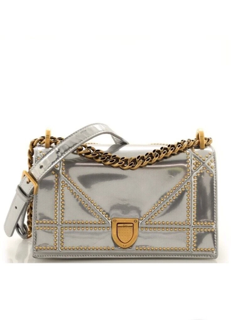 CHRISTIAN DIOR METALLIC PATENT DIORAMA FLAP BAG