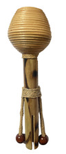 Ethnic Seed Pod Shaker Indonesian Instrument Bamboo with Rattan and Bead Detail