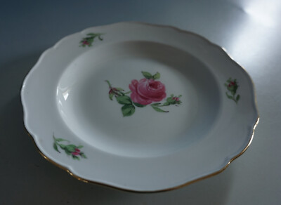 Meissen Porzellan Teller Dessertteller Rose Rose Blume Goldrand 17 cm (F23-1412)