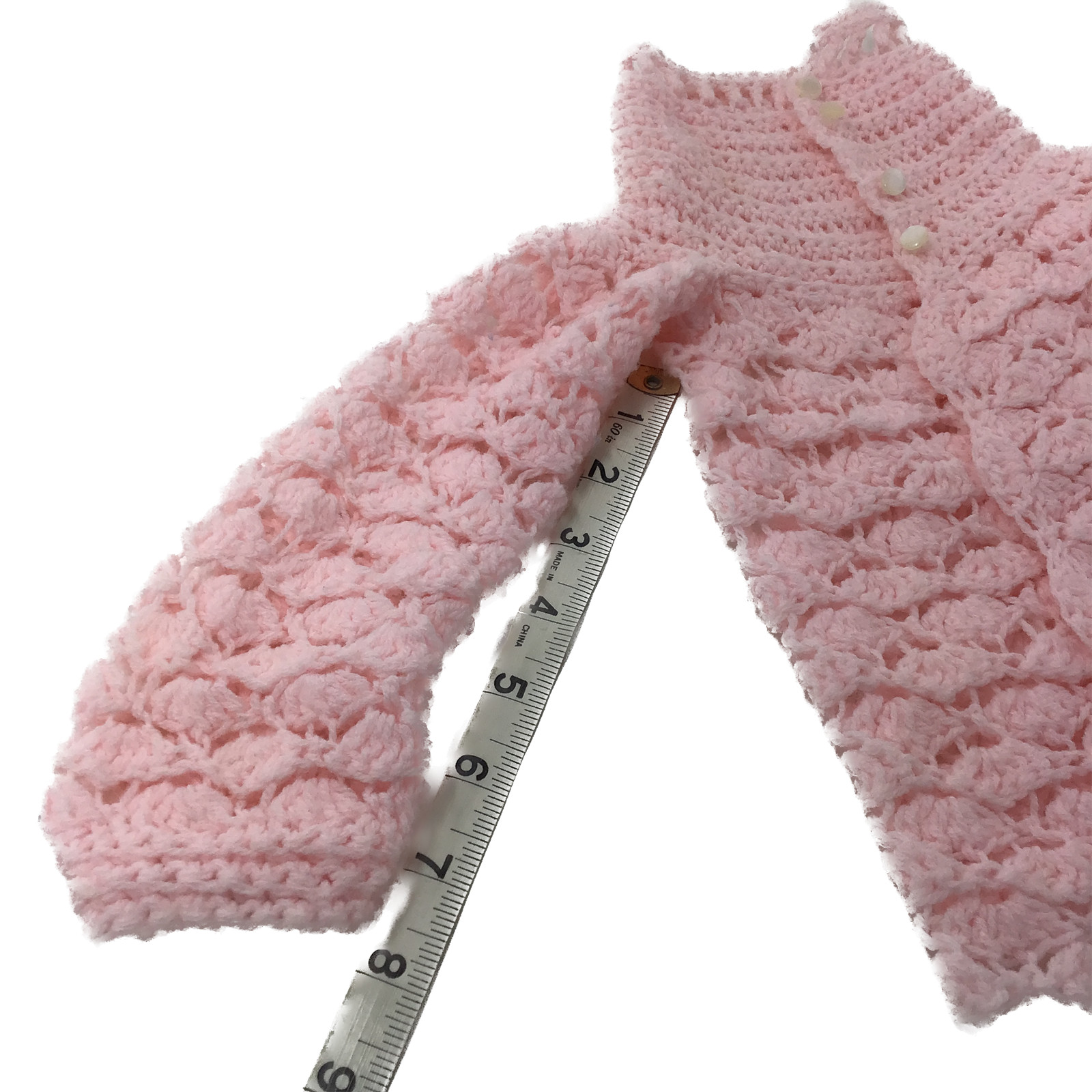 Handmade Vintage Pink Crocheted Baby Sweater fits Newborns or 14-16" Dolls image 8