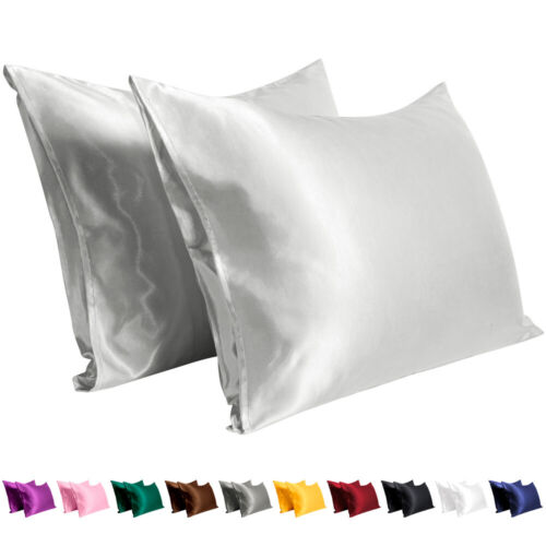 Satin Silk Pillowcase Pillow Case Cover King Queen Standard Cushion Cover New - 第 1/18 張圖片