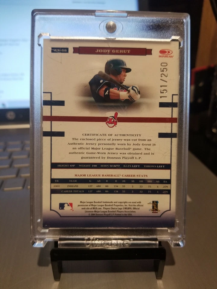 2004 JODY GERUT #151/250 DONRUSS AL.WORLD SERIES GAME WORN JERSEY #WS-58 MINT. - Image 4 of 4
