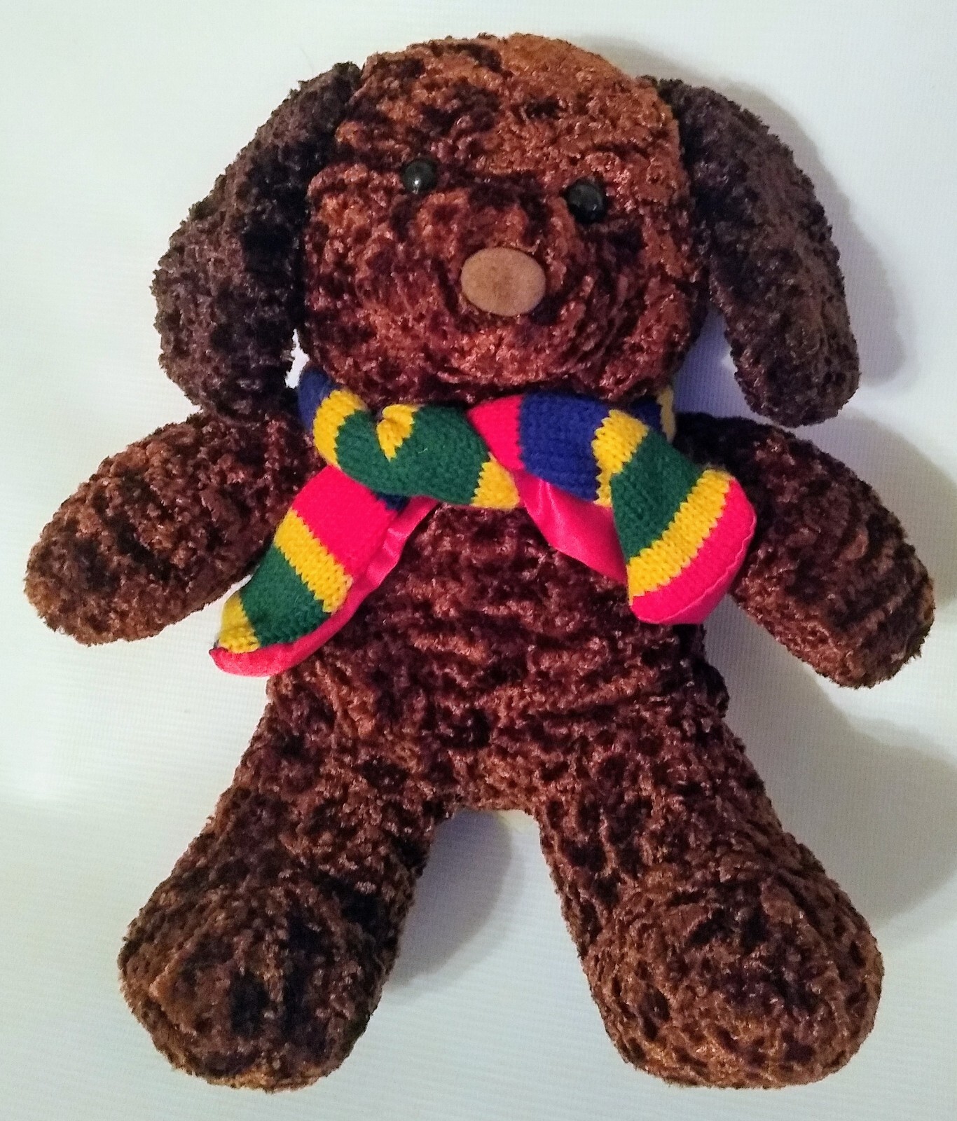 Dan Dee Puppy Dog Brown Chenille Striped Knit Scarf 10" Plush Stuffed Animal Toy