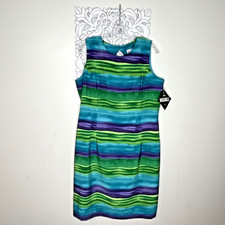 MISS DORBY size 16 DRESS Sleeveless back Keyhole Button & Zip NWT GREEN Multi