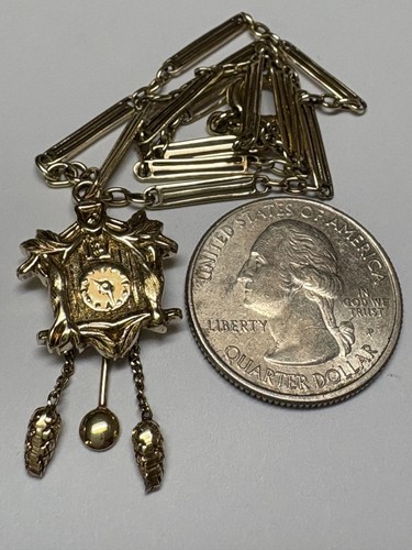 MENS RETRO ANTIQUE 14K GOLD FANCY LINK POCKET WATCH CHAIN, CUCKOO CLOCK FOB - Picture 12 of 13