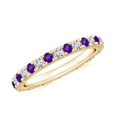 Natural Full Eternity Amethyst Ring Sterling Silver Stackable Moissanite Ring.