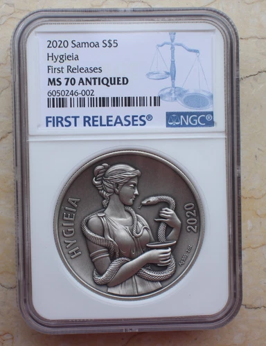 NGC MS70 Antiqued 2020 Samoa 2oz Silver Coin - Hygieia (First Releases)